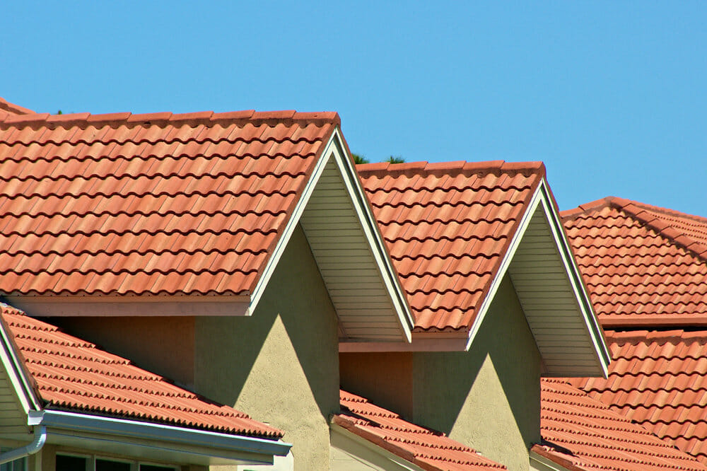 Newly installed tile roofing on a residential roof